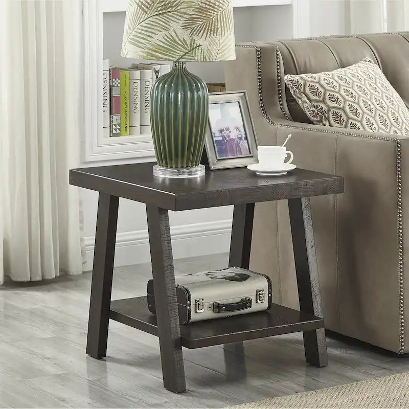 Table d'appoint contemporaine en placage de bois dur avec étagère inférieure