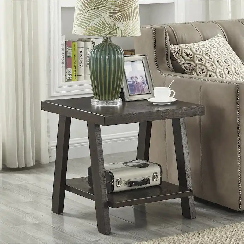 Table d'appoint contemporaine en placage de bois dur avec étagère inférieure