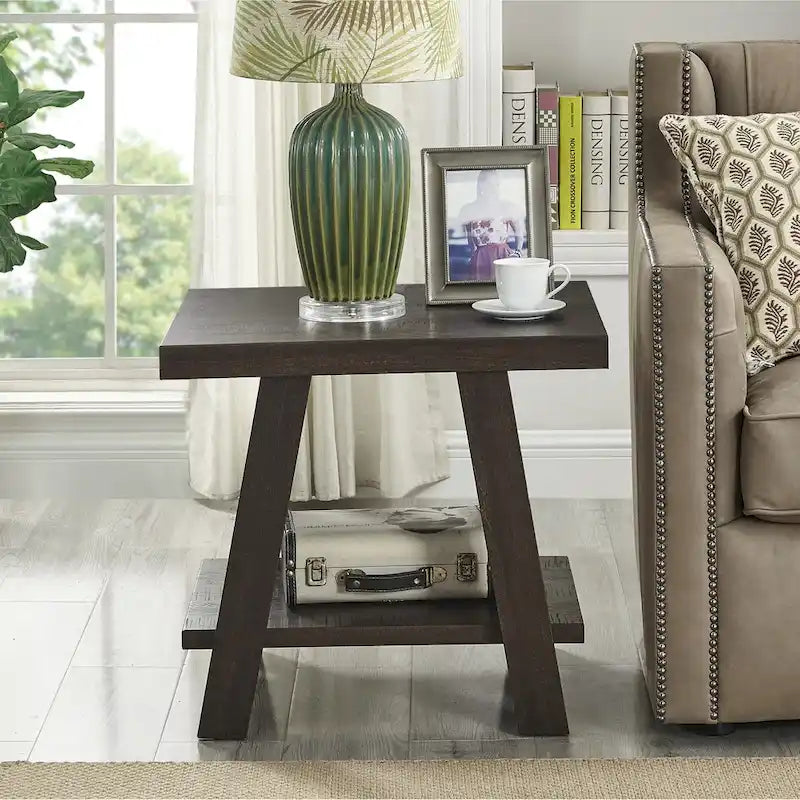 Table d'appoint contemporaine en placage de bois dur avec étagère inférieure