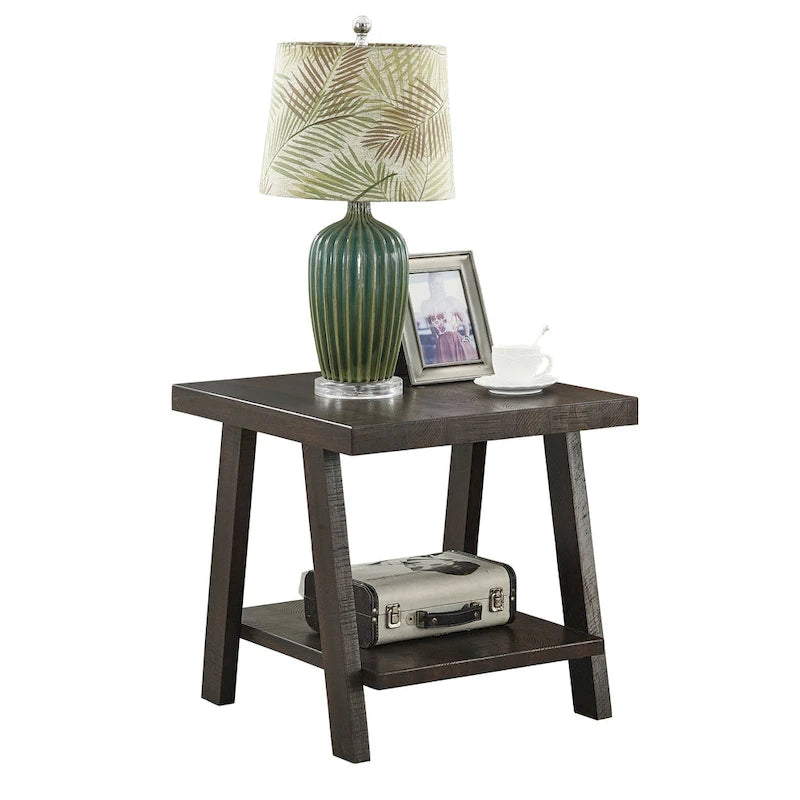 Table d'appoint contemporaine en placage de bois dur avec étagère inférieure