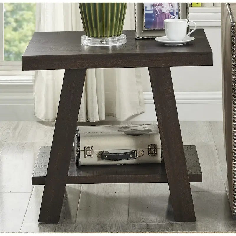 Table d'appoint contemporaine en placage de bois dur avec étagère inférieure