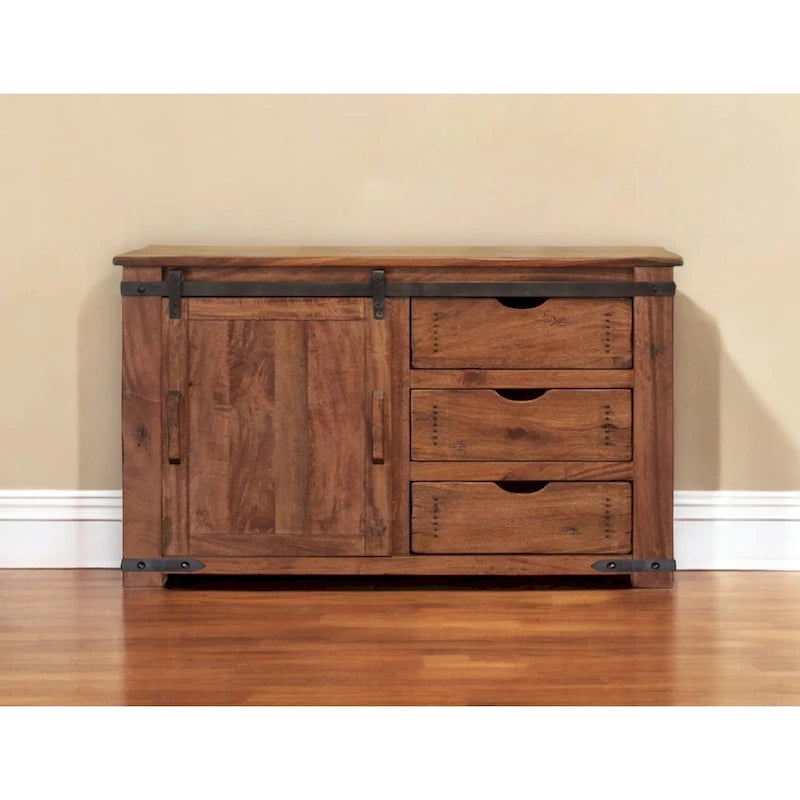 Meuble TV 50 po en bois massif vieilli avec rangement fermé