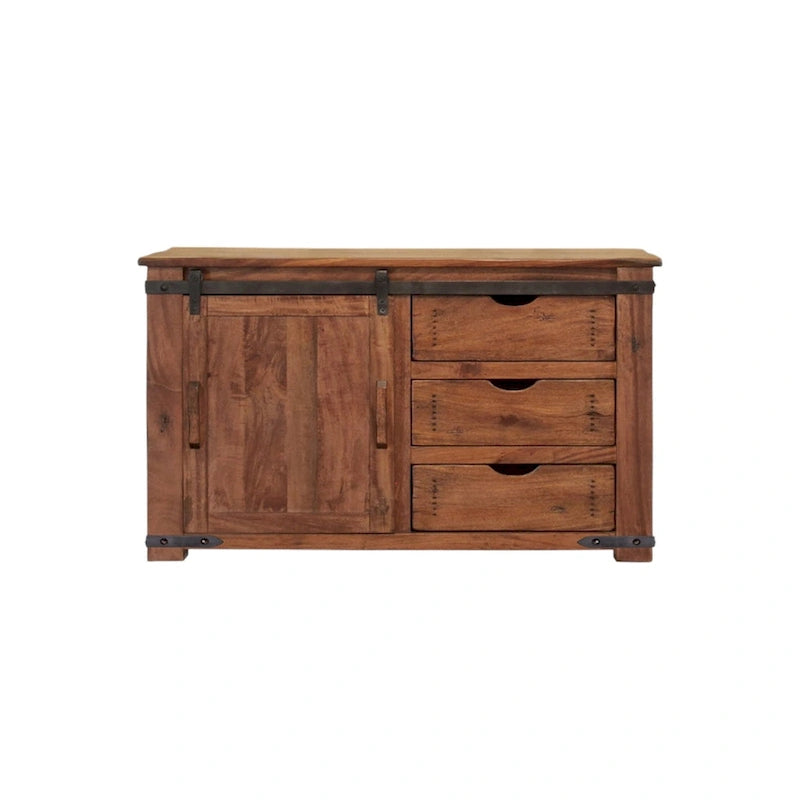 Meuble TV 50 po en bois massif vieilli avec rangement fermé