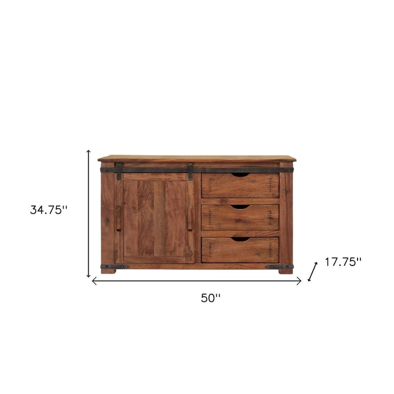 Meuble TV 50 po en bois massif vieilli avec rangement fermé