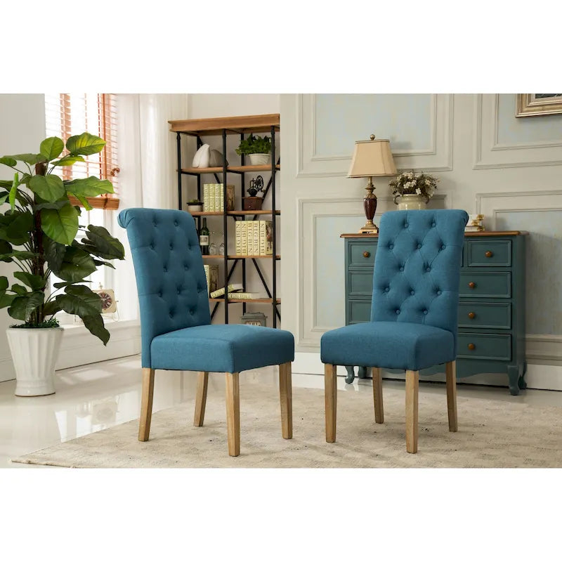 Chaises de salle à manger en velours capitonné avec pieds en bois massif, lot de 2