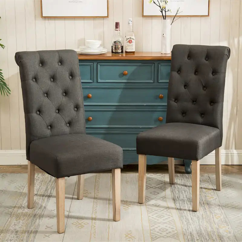 Chaises de salle à manger en velours capitonné avec pieds en bois massif, lot de 2