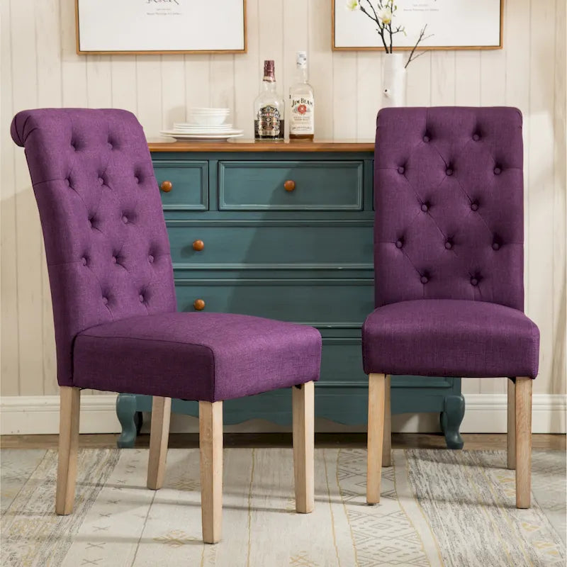 Chaises de salle à manger en velours capitonné avec pieds en bois massif, lot de 2