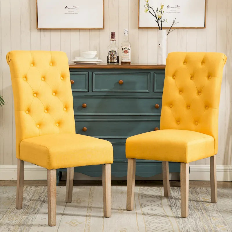 Chaises de salle à manger en velours capitonné avec pieds en bois massif, lot de 2