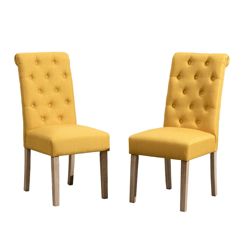 Chaises de salle à manger en velours capitonné avec pieds en bois massif, lot de 2