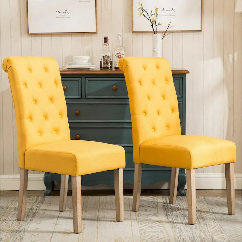 Chaises de salle à manger en velours capitonné avec pieds en bois massif, lot de 2