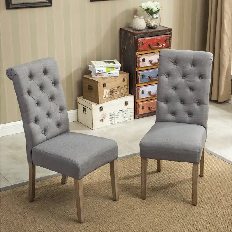 Chaises de salle à manger en velours capitonné avec pieds en bois massif, lot de 2