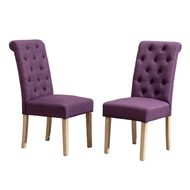 Chaises de salle à manger en velours capitonné avec pieds en bois massif, lot de 2