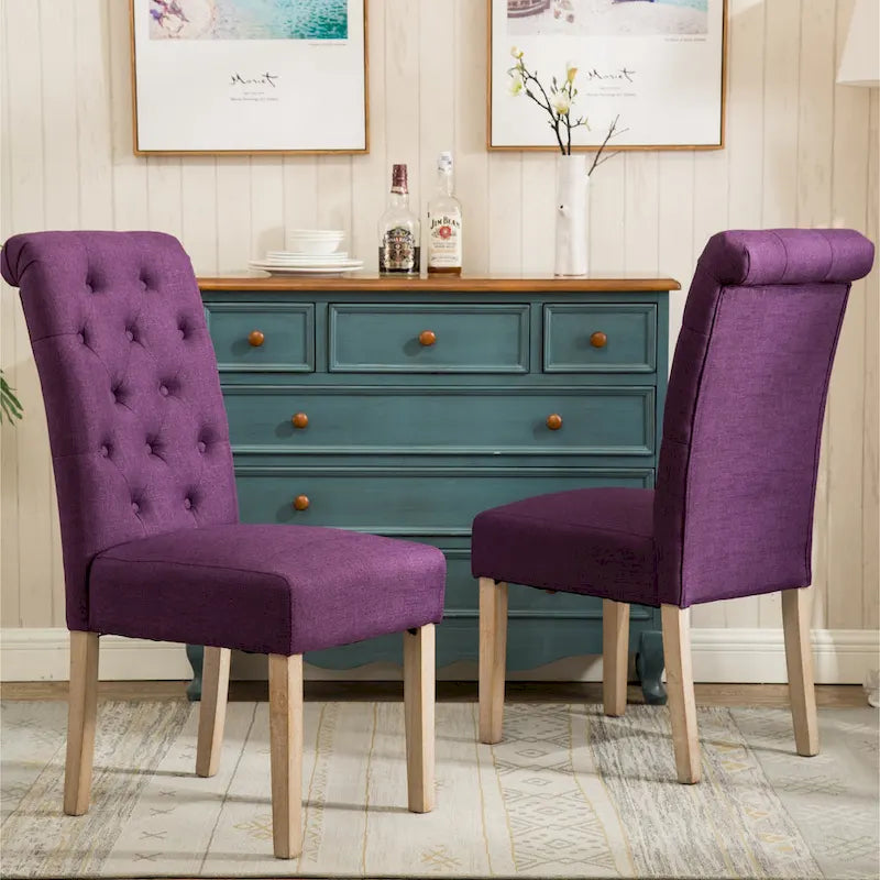 Chaises de salle à manger en velours capitonné avec pieds en bois massif, lot de 2