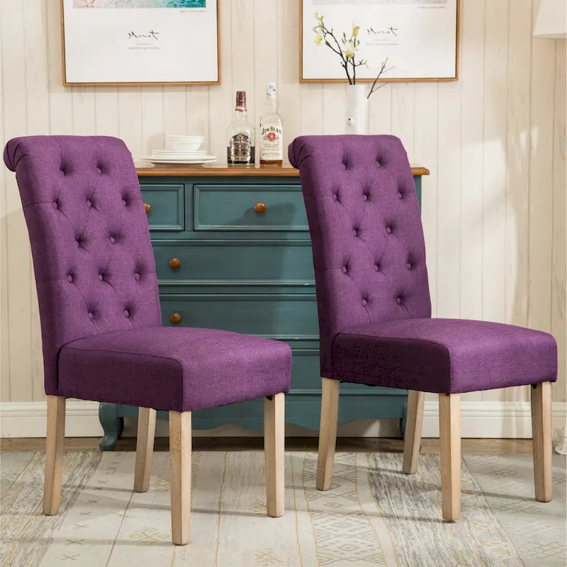 Chaises de salle à manger en velours capitonné avec pieds en bois massif, lot de 2