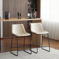 Tabourets de bar vintage en similicuir avec pieds et repose-pieds en métal, lot de 2