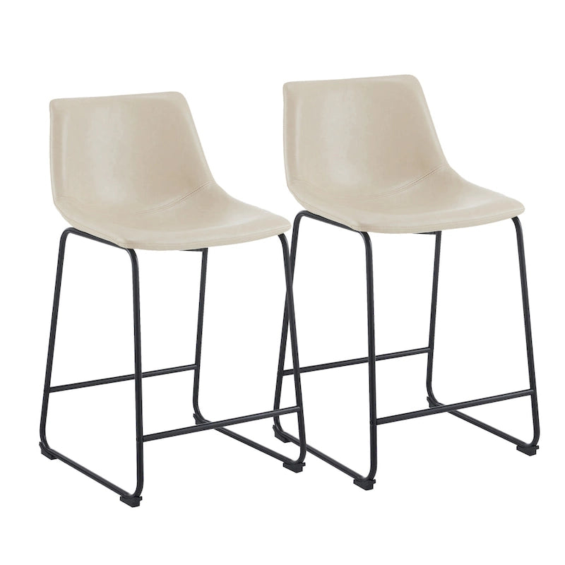 Tabourets de bar vintage en similicuir avec pieds et repose-pieds en métal, lot de 2