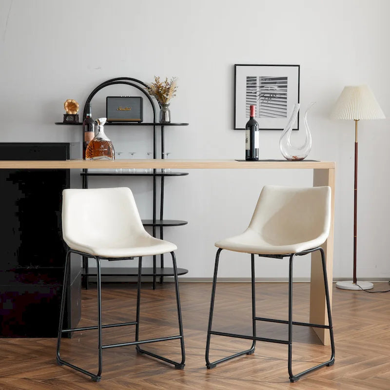 Tabourets de bar vintage en similicuir avec pieds et repose-pieds en métal, lot de 2