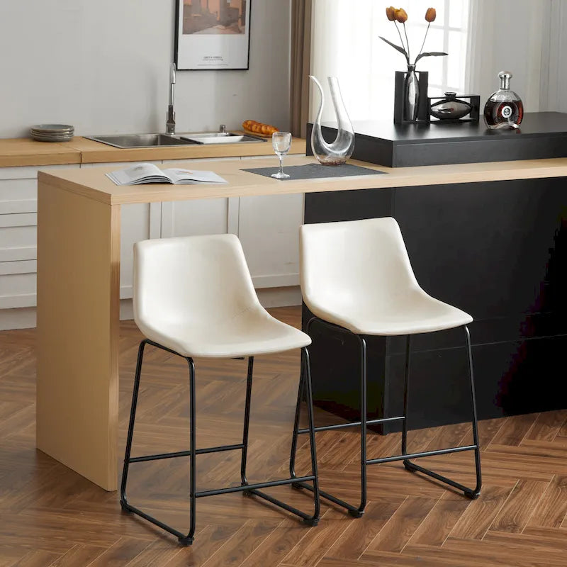 Tabourets de bar vintage en similicuir avec pieds et repose-pieds en métal, lot de 2