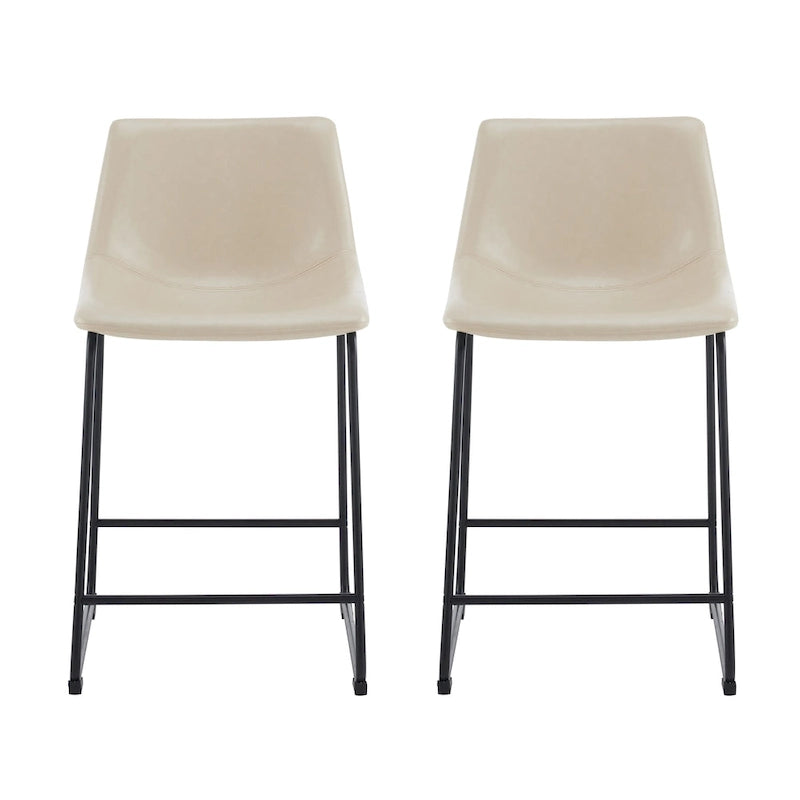 Tabourets de bar vintage en similicuir avec pieds et repose-pieds en métal, lot de 2