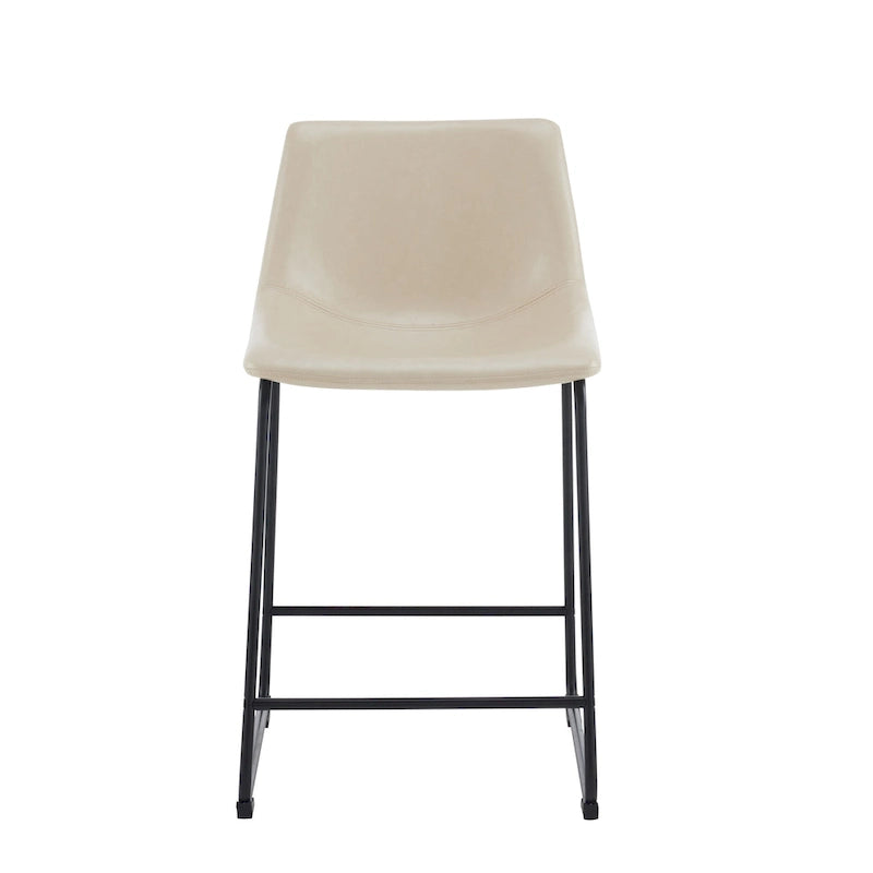 Tabourets de bar vintage en similicuir avec pieds et repose-pieds en métal, lot de 2