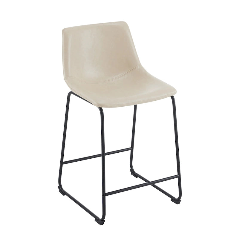Tabourets de bar vintage en similicuir avec pieds et repose-pieds en métal, lot de 2