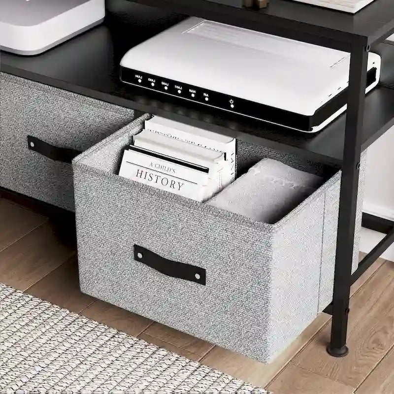 Meuble TV et commode avec 3 tiroirs en tissu et étagères ouvertes, 99 cm de large