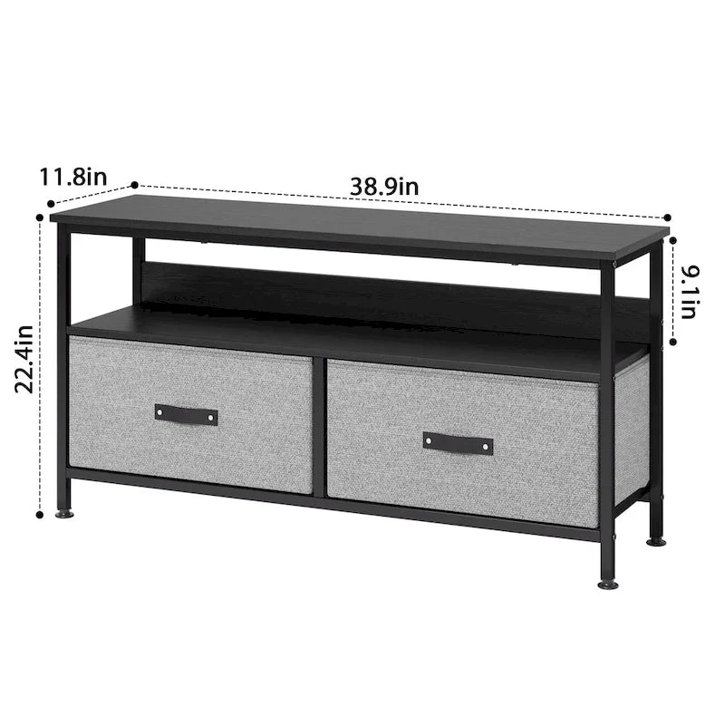 Meuble TV et commode avec 3 tiroirs en tissu et étagères ouvertes, 99 cm de large