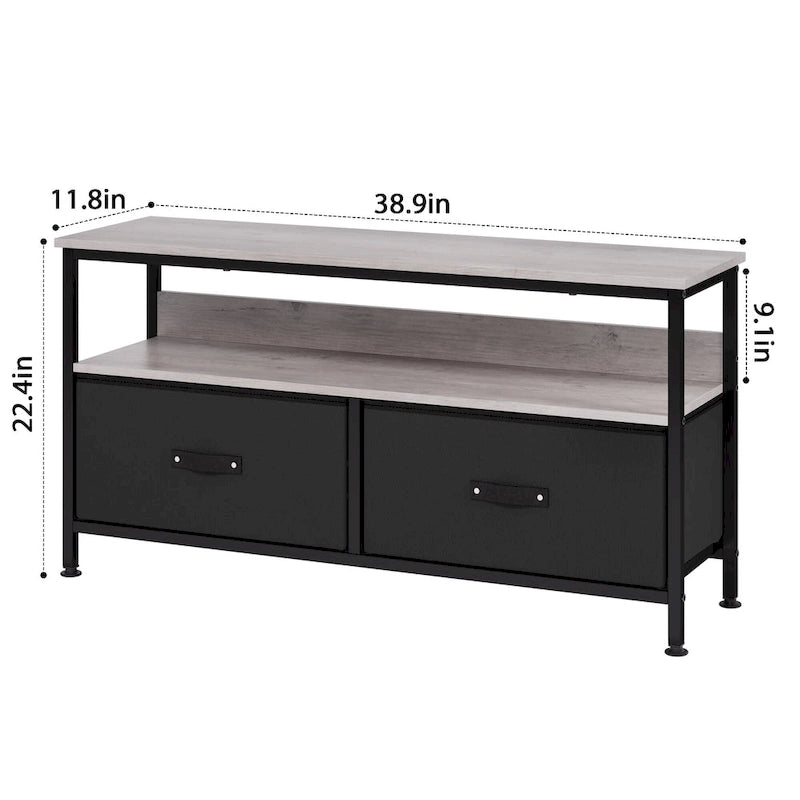 Meuble TV et commode avec 3 tiroirs en tissu et étagères ouvertes, 99 cm de large