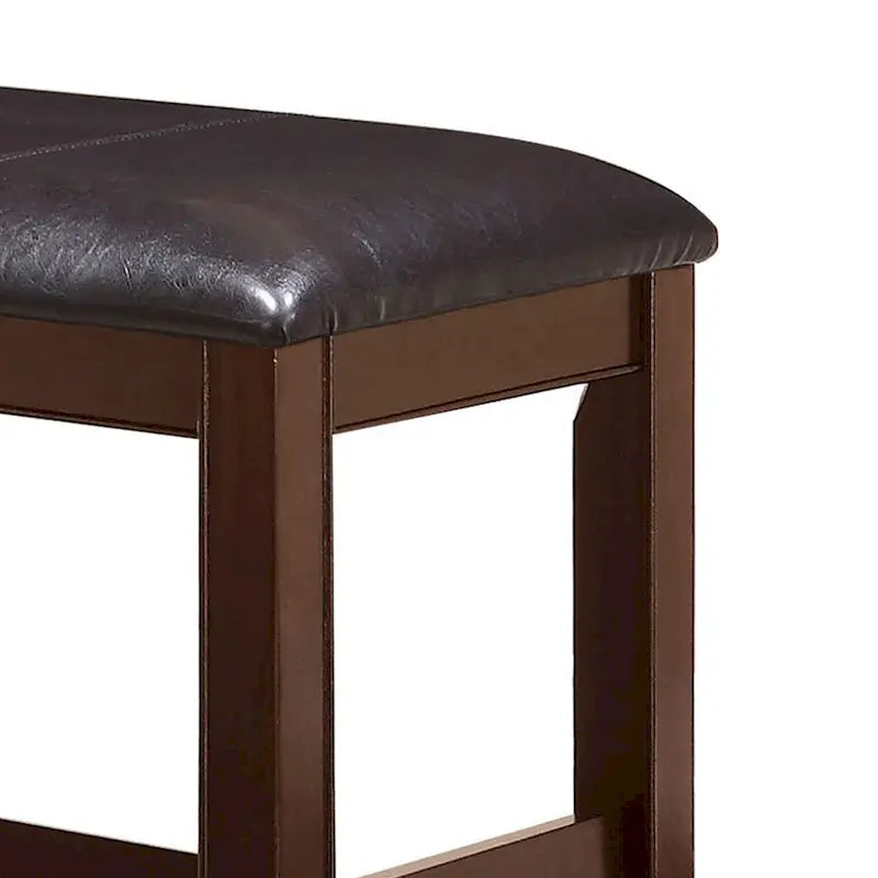 Banc en bois à hauteur de comptoir avec assise en similicuir, marron et noir