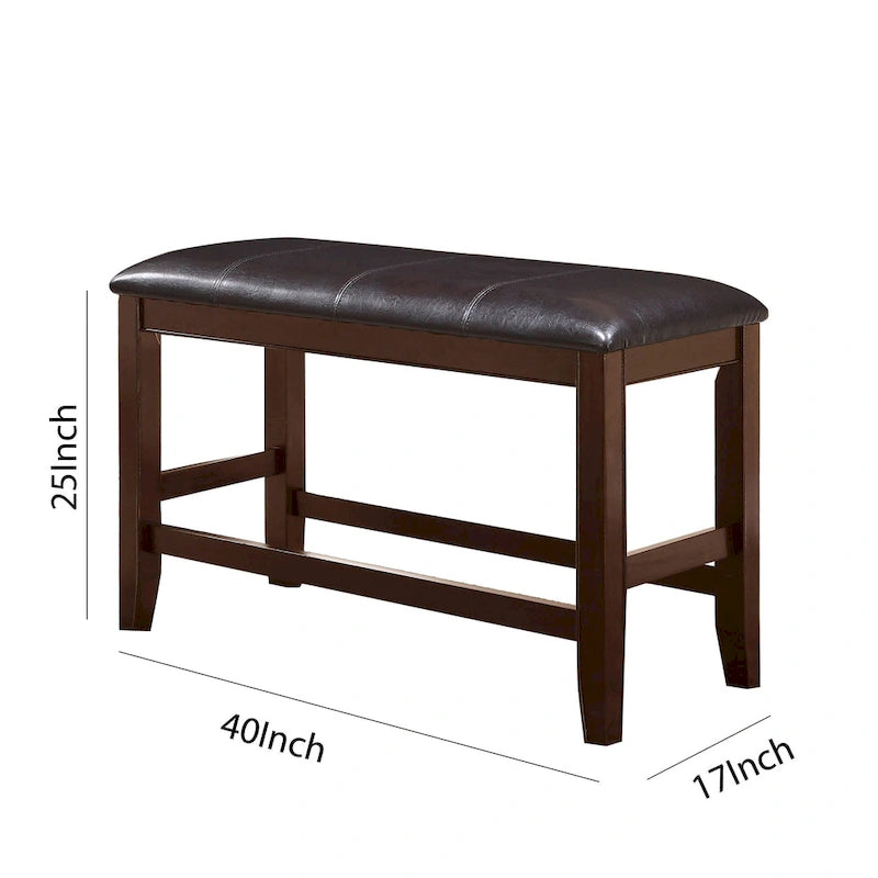 Banc en bois à hauteur de comptoir avec assise en similicuir, marron et noir
