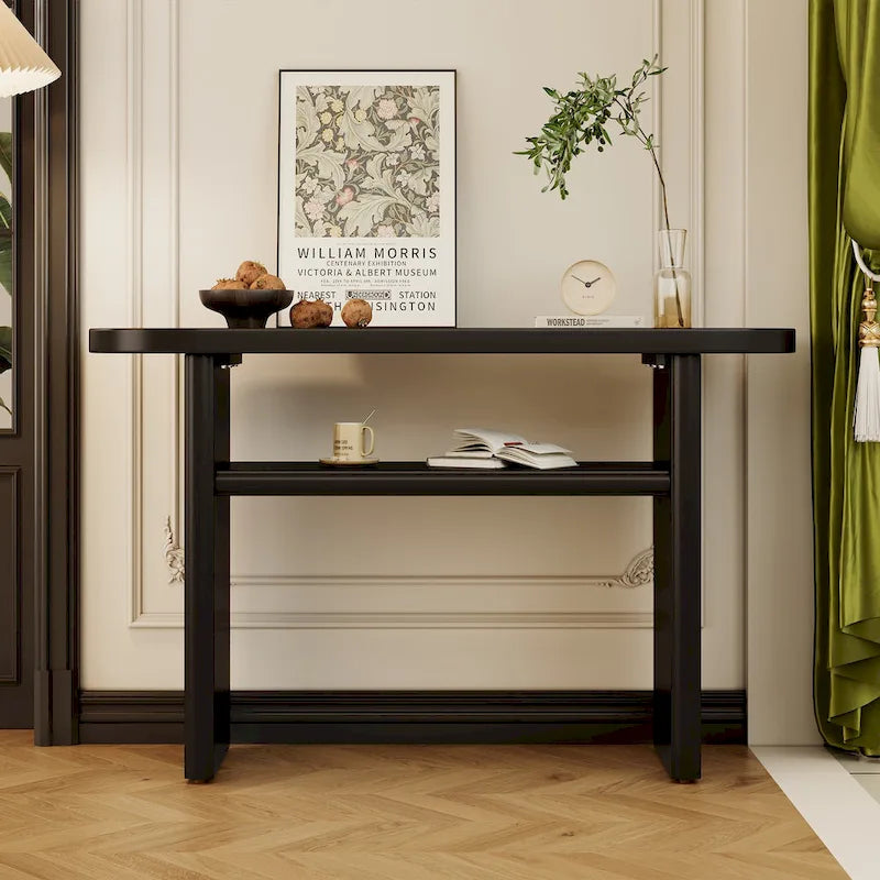 Console minimaliste avec bords arrondis et étagère inférieure
