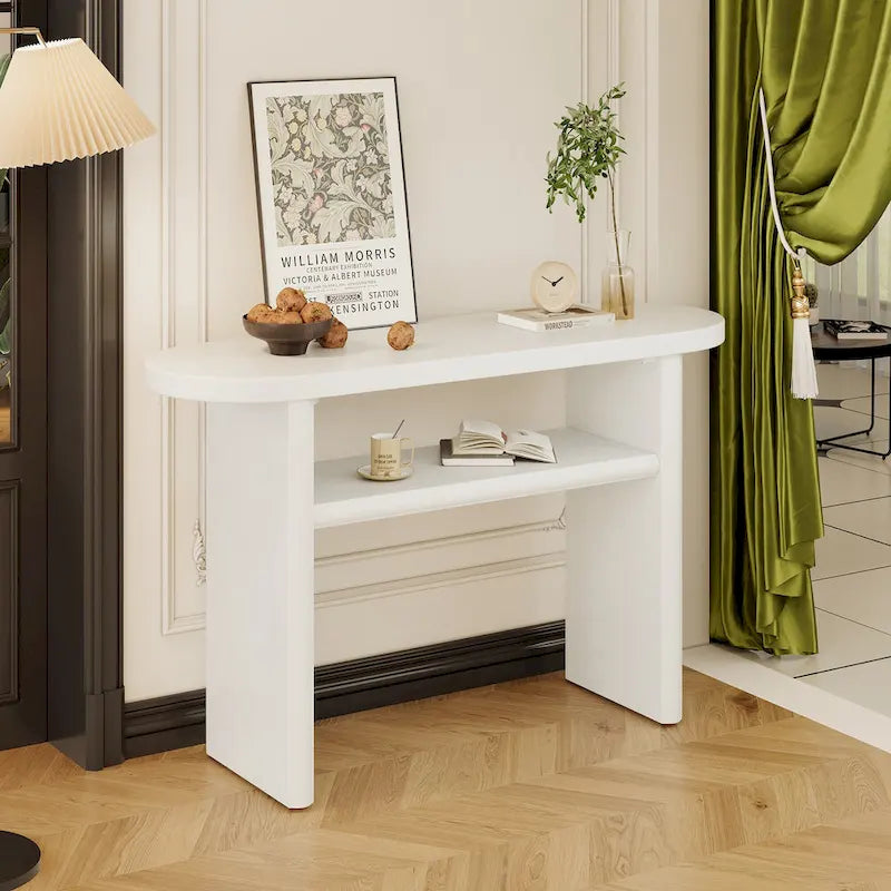 Console minimaliste avec bords arrondis et étagère inférieure