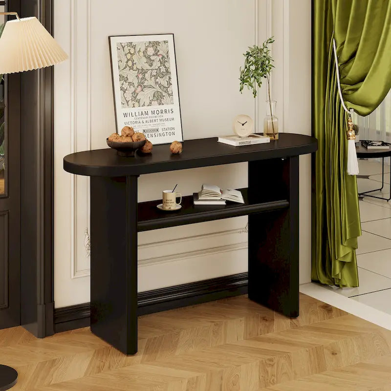 Console minimaliste avec bords arrondis et étagère inférieure