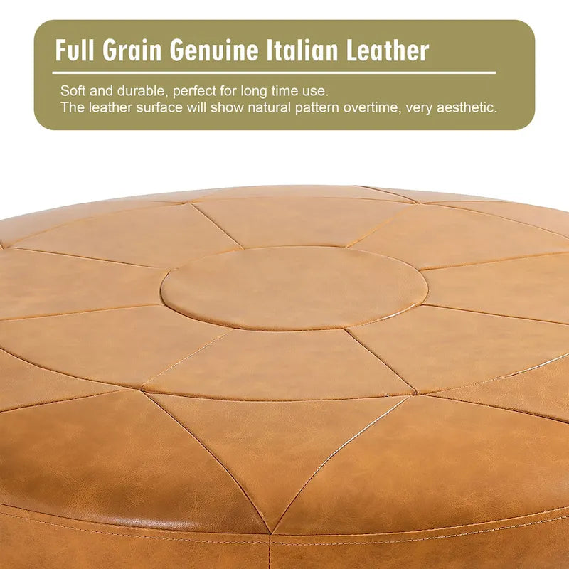 Ottoman en cuir italien pleine fleur, lot de 2
