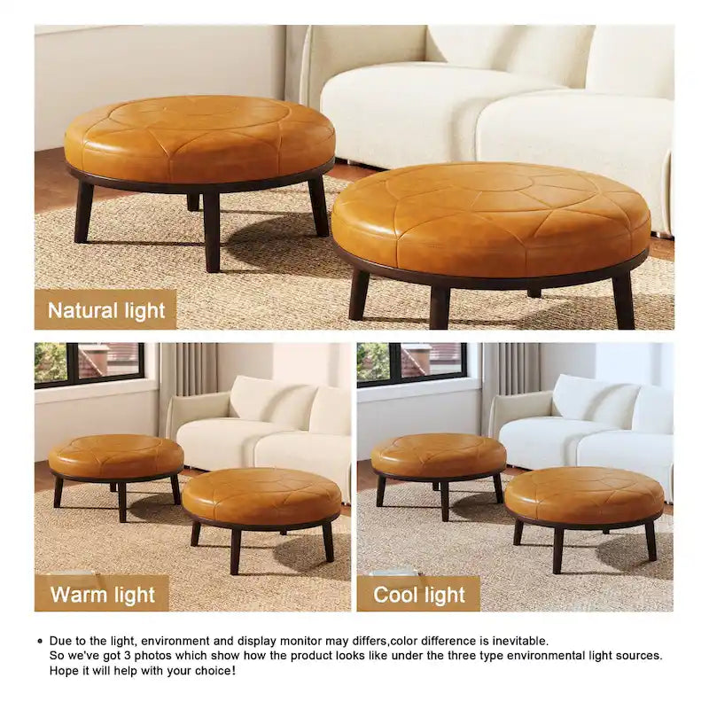 Ottoman en cuir italien pleine fleur, lot de 2