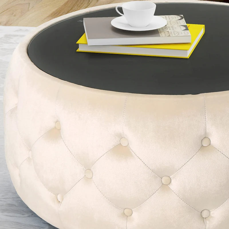 Table basse avec plateau en verre trempé