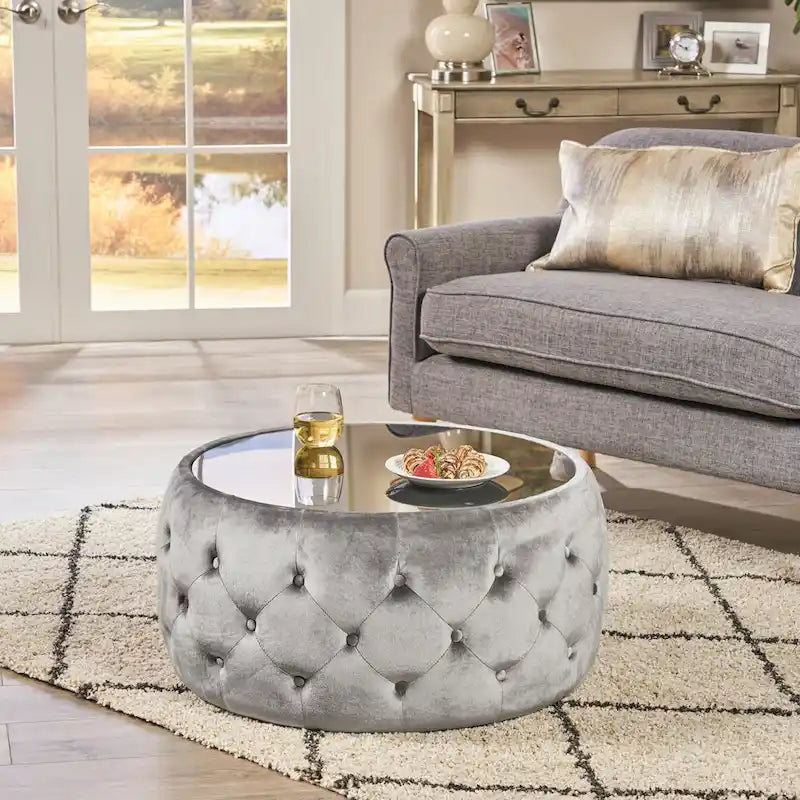 Table basse avec plateau en verre trempé