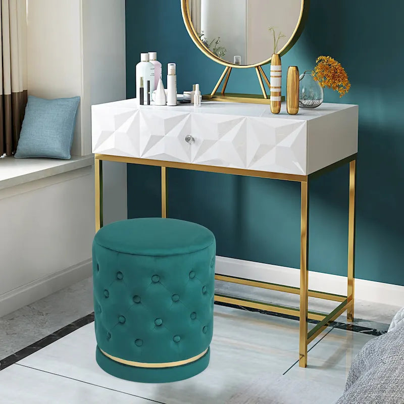 Pouf rond en velours capitonné, hauteur 46,5 cm
