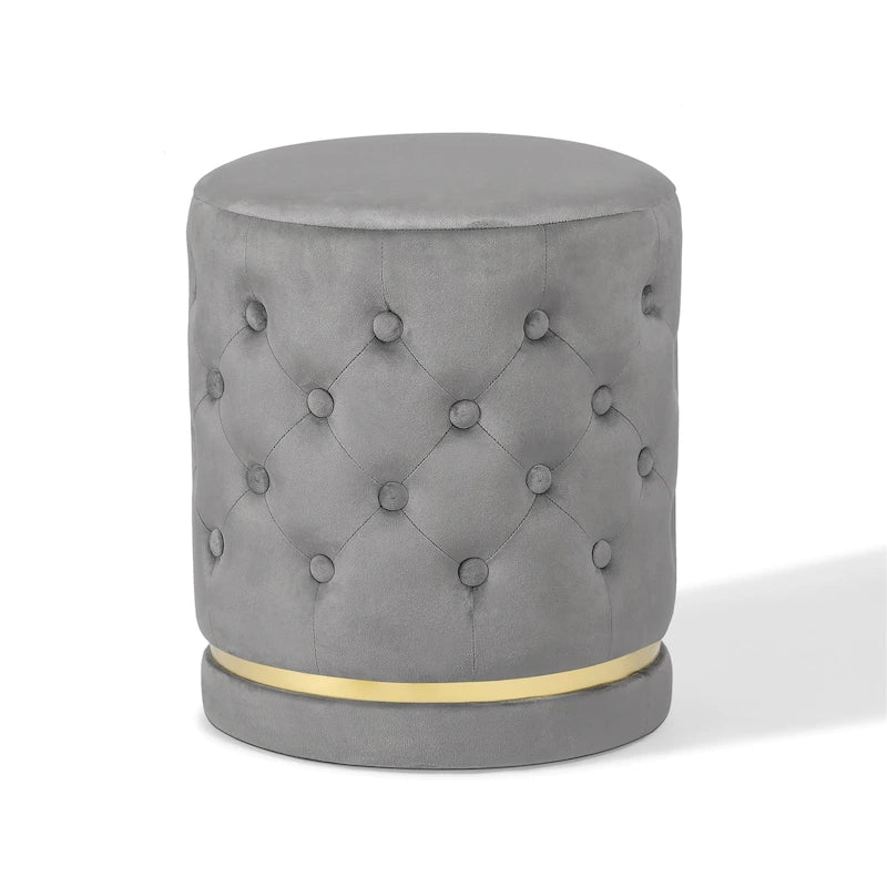 Pouf rond en velours capitonné, hauteur 46,5 cm