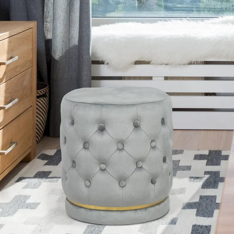 Pouf rond en velours capitonné, hauteur 46,5 cm