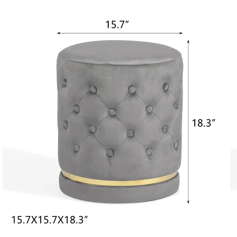 Pouf rond en velours capitonné, hauteur 46,5 cm
