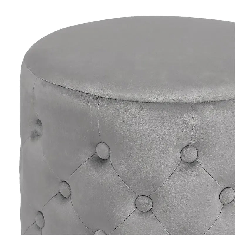 Pouf rond en velours capitonné, hauteur 46,5 cm