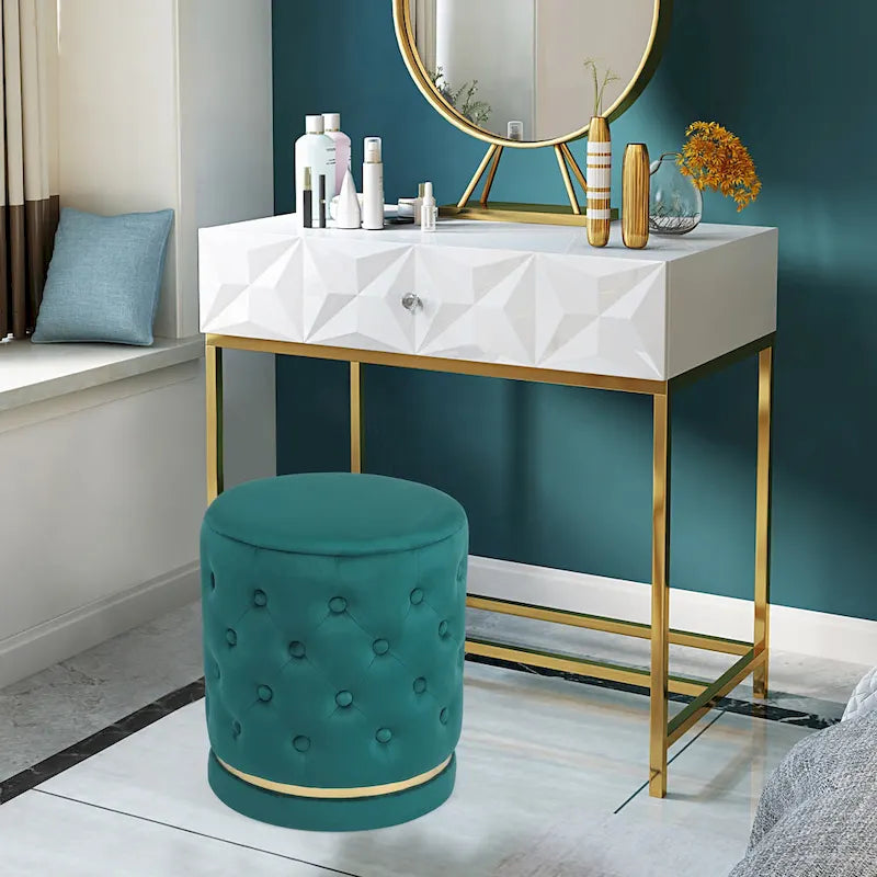 Pouf rond en velours capitonné, hauteur 46,5 cm