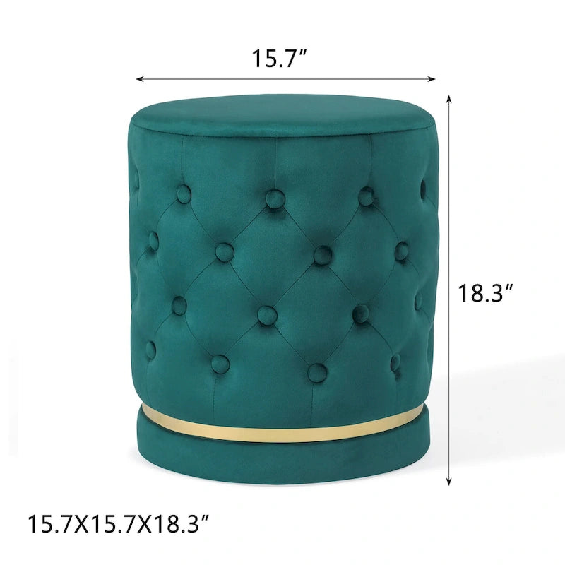 Pouf rond en velours capitonné, hauteur 46,5 cm