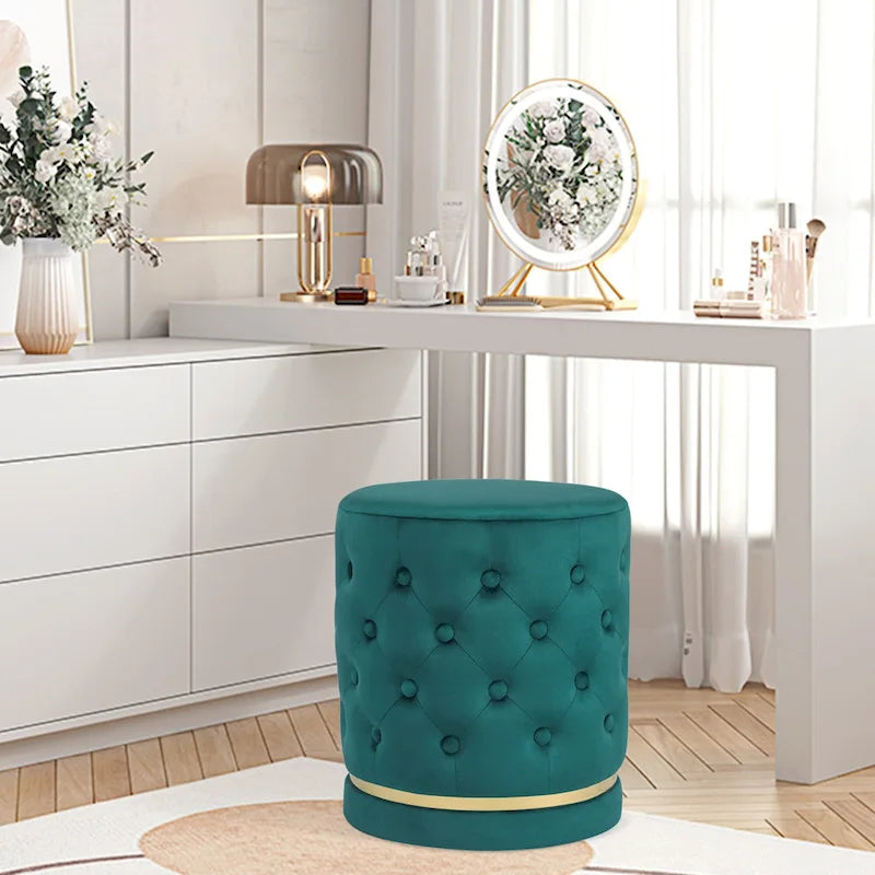 Pouf rond en velours capitonné, hauteur 46,5 cm
