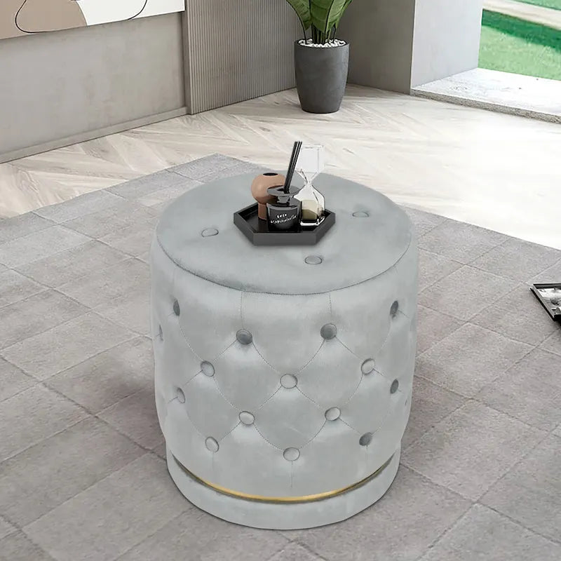 Pouf rond en velours capitonné, hauteur 46,5 cm