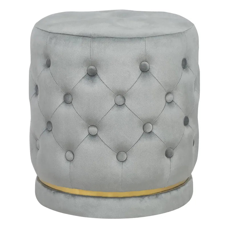 Pouf rond en velours capitonné, hauteur 46,5 cm