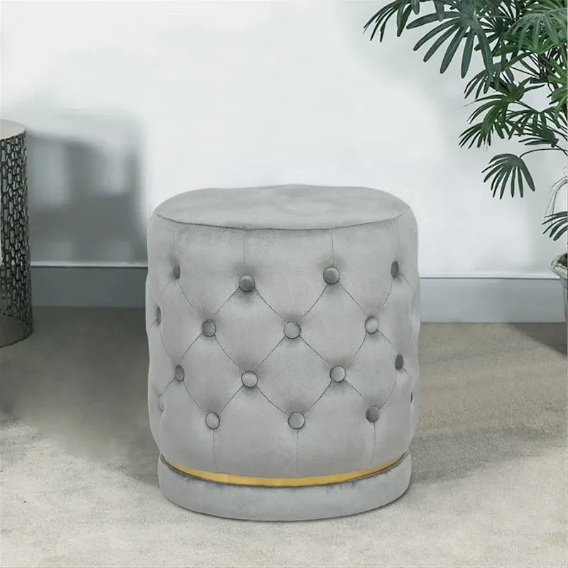 Pouf rond en velours capitonné, hauteur 46,5 cm