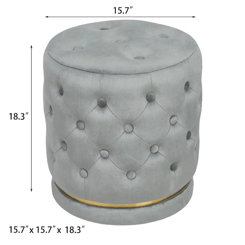 Pouf rond en velours capitonné, hauteur 46,5 cm