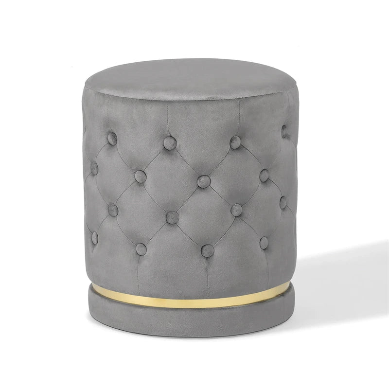 Pouf rond en velours capitonné, hauteur 46,5 cm